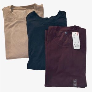 BUNDLE OF (3) Uniqlo Soft Touch Crew Neck Long-Sleeve, Red, Black, Beige; size M